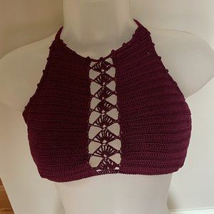 Xhilaration maroon high knit bathingsuit top
